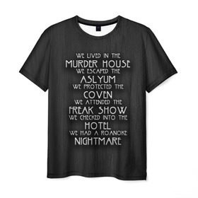 Мужская футболка 3D с принтом Американская история ужасов в Екатеринбурге, 100% полиэфир | прямой крой, круглый вырез горловины, длина до линии бедер | Тематика изображения на принте: horror | американская история ужасов | асалум | отель | роанок | сериалы | ужасы | фрик шоу
