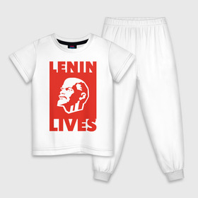 Детская пижама хлопок с принтом Ленин жив в Екатеринбурге, 100% хлопок |  брюки и футболка прямого кроя, без карманов, на брюках мягкая резинка на поясе и по низу штанин
 | lenin | вождь | кпссс | ленин | патриот | россия | советский | советский союз | ссср