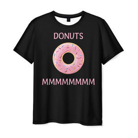 Мужская футболка 3D с принтом Donuts в Екатеринбурге, 100% полиэфир | прямой крой, круглый вырез горловины, длина до линии бедер | simpsons