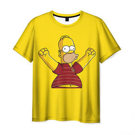 Мужская футболка 3D с принтом Гомер-болельщик в Екатеринбурге, 100% полиэфир | прямой крой, круглый вырез горловины, длина до линии бедер | simpsons