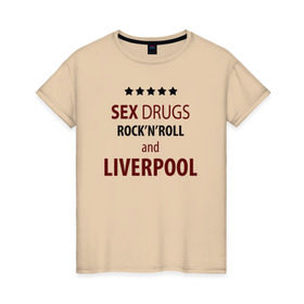 Женская футболка хлопок с принтом Ливерпуль в Екатеринбурге, 100% хлопок | прямой крой, круглый вырез горловины, длина до линии бедер, слегка спущенное плечо | рок н ролл и ливерпуль