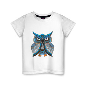 Детская футболка хлопок с принтом Сова этно в Екатеринбурге, 100% хлопок | круглый вырез горловины, полуприлегающий силуэт, длина до линии бедер | африка | животные | птица | сова | трайбл | фауна | этно