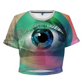Женская футболка 3D укороченная с принтом Глаз в Екатеринбурге, 100% полиэстер | круглая горловина, длина футболки до линии талии, рукава с отворотами | дизайн | красота | текстура