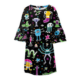 Детское платье 3D с принтом Космо вечеринка в Екатеринбурге, 100% полиэстер | прямой силуэт, чуть расширенный к низу. Круглая горловина, на рукавах — воланы | галактика | девушки | космос | нло | новинки | фантастика | фентези