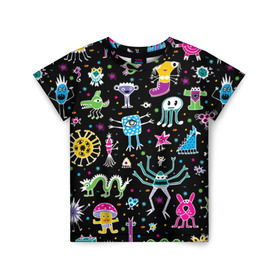 Детская футболка 3D с принтом Космо вечеринка в Екатеринбурге, 100% гипоаллергенный полиэфир | прямой крой, круглый вырез горловины, длина до линии бедер, чуть спущенное плечо, ткань немного тянется | галактика | девушки | космос | нло | новинки | фантастика | фентези