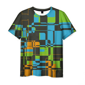 Мужская футболка 3D с принтом Кубизм в Екатеринбурге, 100% полиэфир | прямой крой, круглый вырез горловины, длина до линии бедер | Тематика изображения на принте: квадраты | паттерн | разноцветный
