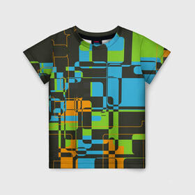 Детская футболка 3D с принтом Кубизм в Екатеринбурге, 100% гипоаллергенный полиэфир | прямой крой, круглый вырез горловины, длина до линии бедер, чуть спущенное плечо, ткань немного тянется | Тематика изображения на принте: квадраты | паттерн | разноцветный