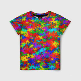 Детская футболка 3D с принтом Радужный камуфляж в Екатеринбурге, 100% гипоаллергенный полиэфир | прямой крой, круглый вырез горловины, длина до линии бедер, чуть спущенное плечо, ткань немного тянется | dye | tie | tie dye | краска | милитари | радуга | тай дай | текстура | цвет