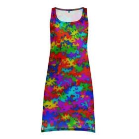 Платье-майка 3D с принтом Радужный камуфляж в Екатеринбурге, 100% полиэстер | полуприлегающий силуэт, широкие бретели, круглый вырез горловины, удлиненный подол сзади. | dye | tie | tie dye | краска | милитари | радуга | тай дай | текстура | цвет