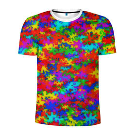 Мужская футболка 3D спортивная с принтом Радужный камуфляж в Екатеринбурге, 100% полиэстер с улучшенными характеристиками | приталенный силуэт, круглая горловина, широкие плечи, сужается к линии бедра | dye | tie | tie dye | краска | милитари | радуга | тай дай | текстура | цвет