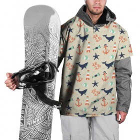 Накидка на куртку 3D с принтом Морской узор в Екатеринбурге, 100% полиэстер |  | Тематика изображения на принте: буй | вода | звезда | кит | коралл | маяк | мозаика | море | океан | песок | ракушка | узор | якорь