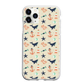 Чехол для iPhone 11 Pro матовый с принтом Морской узор в Екатеринбурге, Силикон |  | буй | вода | звезда | кит | коралл | маяк | мозаика | море | океан | песок | ракушка | узор | якорь
