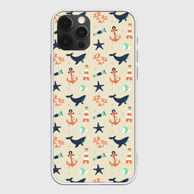 Чехол для iPhone 12 Pro Max с принтом Морской узор в Екатеринбурге, Силикон |  | буй | вода | звезда | кит | коралл | маяк | мозаика | море | океан | песок | ракушка | узор | якорь