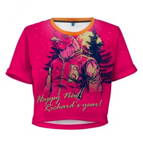 Женская футболка 3D укороченная с принтом Happy Richard`s year! в Екатеринбурге, 100% полиэстер | круглая горловина, длина футболки до линии талии, рукава с отворотами | 