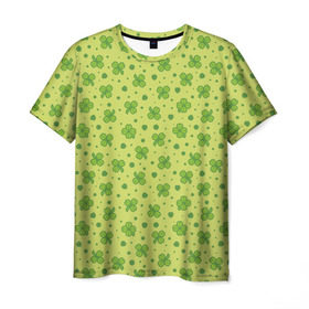 Мужская футболка 3D с принтом Клевер в Екатеринбурге, 100% полиэфир | прямой крой, круглый вырез горловины, длина до линии бедер | арт | зелень | клевер | праздник | растение | святой патрик
