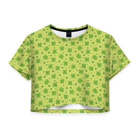 Женская футболка 3D укороченная с принтом Клевер в Екатеринбурге, 100% полиэстер | круглая горловина, длина футболки до линии талии, рукава с отворотами | арт | зелень | клевер | праздник | растение | святой патрик