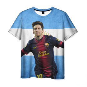 Мужская футболка 3D с принтом Messi from Argentina в Екатеринбурге, 100% полиэфир | прямой крой, круглый вырез горловины, длина до линии бедер | аргентина | барселона | месси | футбол