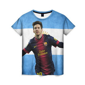 Женская футболка 3D с принтом Messi from Argentina в Екатеринбурге, 100% полиэфир ( синтетическое хлопкоподобное полотно) | прямой крой, круглый вырез горловины, длина до линии бедер | аргентина | барселона | месси | футбол