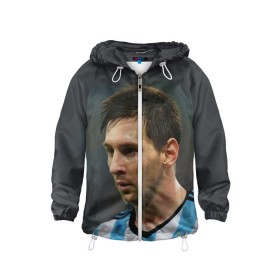 Детская ветровка 3D с принтом Leo Messi в Екатеринбурге, 100% полиэстер | подол и капюшон оформлены резинкой с фиксаторами, по бокам два кармана без застежек, один потайной карман на груди | Тематика изображения на принте: fc barcelona | football | lionel messi | messi | аргентина | барса | лео месси | фк барселона | футбол