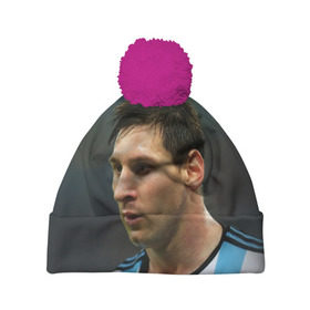 Шапка 3D c помпоном с принтом Leo Messi в Екатеринбурге, 100% полиэстер | универсальный размер, печать по всей поверхности изделия | Тематика изображения на принте: fc barcelona | football | lionel messi | messi | аргентина | барса | лео месси | фк барселона | футбол