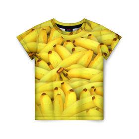 Детская футболка 3D с принтом Бананчики в Екатеринбурге, 100% гипоаллергенный полиэфир | прямой крой, круглый вырез горловины, длина до линии бедер, чуть спущенное плечо, ткань немного тянется | Тематика изображения на принте: бананчики | бананы