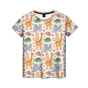 Женская футболка 3D с принтом Животные в Екатеринбурге, 100% полиэфир ( синтетическое хлопкоподобное полотно) | прямой крой, круглый вырез горловины, длина до линии бедер | звери | зооапарк | милый | паттерн