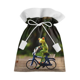 Подарочный 3D мешок с принтом Лягушка в Екатеринбурге, 100% полиэстер | Размер: 29*39 см | велосипед | жаба | животные | лягушка | мини | фигурка