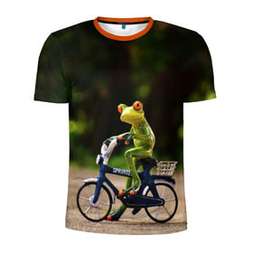 Мужская футболка 3D спортивная с принтом Лягушка в Екатеринбурге, 100% полиэстер с улучшенными характеристиками | приталенный силуэт, круглая горловина, широкие плечи, сужается к линии бедра | велосипед | жаба | животные | лягушка | мини | фигурка