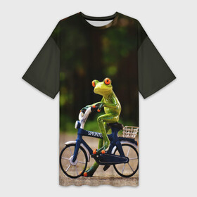 Платье-футболка 3D с принтом Лягушка в Екатеринбурге,  |  | велосипед | жаба | животные | лягушка | мини | фигурка