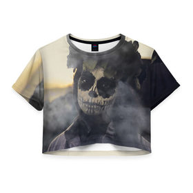 Женская футболка 3D укороченная с принтом Dia de los muertos в Екатеринбурге, 100% полиэстер | круглая горловина, длина футболки до линии талии, рукава с отворотами | девушка | день мёртвых | дым | зомби | мертвец | праздник