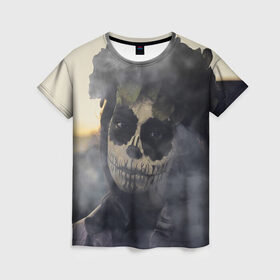 Женская футболка 3D с принтом Dia de los muertos в Екатеринбурге, 100% полиэфир ( синтетическое хлопкоподобное полотно) | прямой крой, круглый вырез горловины, длина до линии бедер | девушка | день мёртвых | дым | зомби | мертвец | праздник