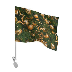 Флаг для автомобиля с принтом Праздничные шары в Екатеринбурге, 100% полиэстер | Размер: 30*21 см | елка | елочные | звезды | золото | игрушки | хвоя | шары