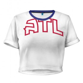 Женская футболка 3D укороченная с принтом Atlanta Hawks в Екатеринбурге, 100% полиэстер | круглая горловина, длина футболки до линии талии, рукава с отворотами | 