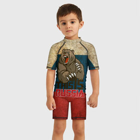 Детский купальный костюм 3D с принтом This is Russia в Екатеринбурге, Полиэстер 85%, Спандекс 15% | застежка на молнии на спине | медведь | мишка | патриот | патриотизм | россия | руский | рф | страна | ярусский