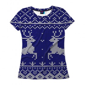 Женская футболка 3D с принтом Свитер 2 в Екатеринбурге, 100% полиэфир ( синтетическое хлопкоподобное полотно) | прямой крой, круглый вырез горловины, длина до линии бедер | ангел | ёлка | ель | зима | колокольчик | нг | новый год | олень | рождество | санта | снег