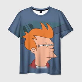 Мужская футболка 3D с принтом Фрай в Екатеринбурге, 100% полиэфир | прямой крой, круглый вырез горловины, длина до линии бедер | fry | futurama | футурама