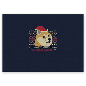 Поздравительная открытка с принтом Новогодний свитер Doge в Екатеринбурге, 100% бумага | плотность бумаги 280 г/м2, матовая, на обратной стороне линовка и место для марки
 | Тематика изображения на принте: 2017 | new year | акита | год | мем | новогодний | новый | сиба ину