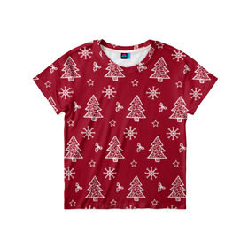 Детская футболка 3D с принтом Новогодний узор в Екатеринбурге, 100% гипоаллергенный полиэфир | прямой крой, круглый вырез горловины, длина до линии бедер, чуть спущенное плечо, ткань немного тянется | ангел | ёлка | ель | зима | колокольчик | нг | новый год | олень | рождество | санта | снег