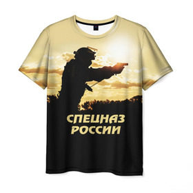 Мужская футболка 3D с принтом Спецназ России в Екатеринбурге, 100% полиэфир | прямой крой, круглый вырез горловины, длина до линии бедер | special forces | армия | боец | военный | офицер | пистолет | россия | силуэт | спецназ | спецподразделение
