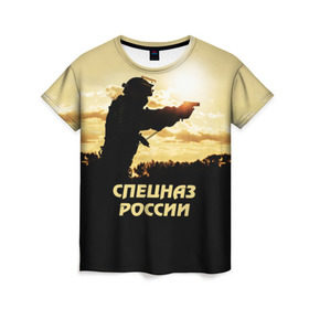 Женская футболка 3D с принтом Спецназ России в Екатеринбурге, 100% полиэфир ( синтетическое хлопкоподобное полотно) | прямой крой, круглый вырез горловины, длина до линии бедер | special forces | армия | боец | военный | офицер | пистолет | россия | силуэт | спецназ | спецподразделение