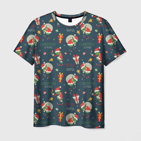 Мужская футболка 3D с принтом Гринч в Екатеринбурге, 100% полиэфир | прямой крой, круглый вырез горловины, длина до линии бедер | ангел | ёлка | ель | зима | колокольчик | нг | новый год | олень | рождество | санта | снег