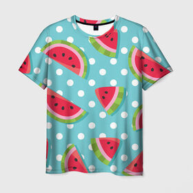 Мужская футболка 3D с принтом Арбузный рай в Екатеринбурге, 100% полиэфир | прямой крой, круглый вырез горловины, длина до линии бедер | berry | eat | fruit | pattern | sweet | watermelon | арбуз | еда | сладость | узор | фрукт | ягода
