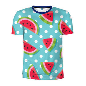 Мужская футболка 3D спортивная с принтом Арбузный рай в Екатеринбурге, 100% полиэстер с улучшенными характеристиками | приталенный силуэт, круглая горловина, широкие плечи, сужается к линии бедра | berry | eat | fruit | pattern | sweet | watermelon | арбуз | еда | сладость | узор | фрукт | ягода