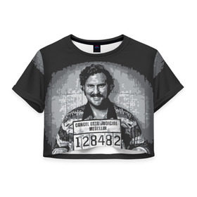 Женская футболка 3D укороченная с принтом Pablo Escobar в Екатеринбурге, 100% полиэстер | круглая горловина, длина футболки до линии талии, рукава с отворотами | пабло | эскобар
