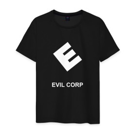Мужская футболка хлопок с принтом Evil corporation в Екатеринбурге, 100% хлопок | прямой крой, круглый вырез горловины, длина до линии бедер, слегка спущенное плечо. | mister | mr | robot | зла | корпорация | мистер | робот