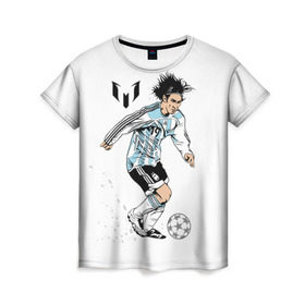 Женская футболка 3D с принтом Messi в Екатеринбурге, 100% полиэфир ( синтетическое хлопкоподобное полотно) | прямой крой, круглый вырез горловины, длина до линии бедер | barselona | messi | аргентина | барселона | испания | месси | мяч | футбол