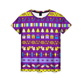 Женская футболка 3D с принтом Christmas в Екатеринбурге, 100% полиэфир ( синтетическое хлопкоподобное полотно) | прямой крой, круглый вырез горловины, длина до линии бедер | christmas | новогодний | паттерн | рождество