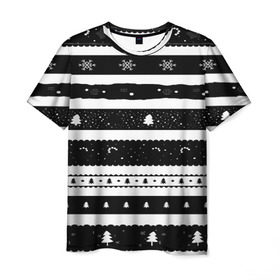 Мужская футболка 3D с принтом Рождество в Екатеринбурге, 100% полиэфир | прямой крой, круглый вырез горловины, длина до линии бедер | вязаный | рождество | свитер | текстура