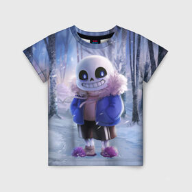 Детская футболка 3D с принтом Winter forest & Sans в Екатеринбурге, 100% гипоаллергенный полиэфир | прямой крой, круглый вырез горловины, длина до линии бедер, чуть спущенное плечо, ткань немного тянется | sans | андертейл | подземелье | санс