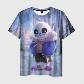 Мужская футболка 3D с принтом Winter forest & Sans в Екатеринбурге, 100% полиэфир | прямой крой, круглый вырез горловины, длина до линии бедер | sans | андертейл | подземелье | санс